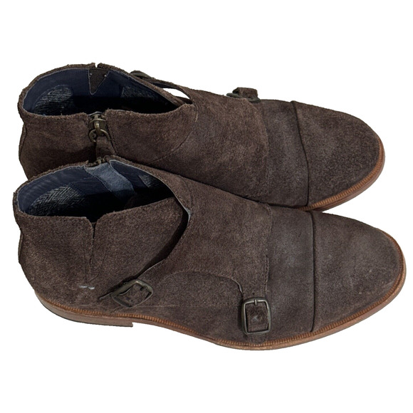 J Shoes Sz 7 Dorado Brown Nubuck Leather Double Monk Strap Booties Chelsea Boots - Picture 9 of 10